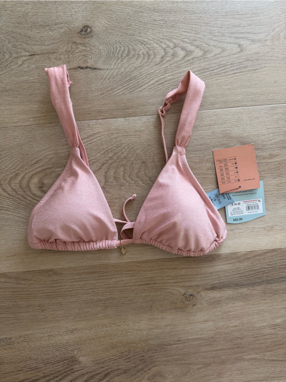 Shade & Shore Shimmery Blush Pink Triangle Bikini Top